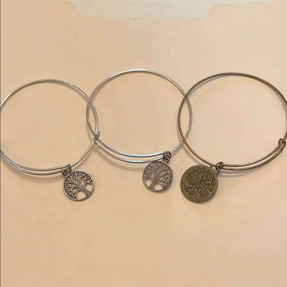 Silver Gold Tree Charm Bracelets Set